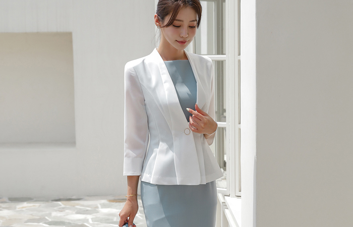 Pastel No-collar One-Button Pintuck Peplum Capri Jacket
