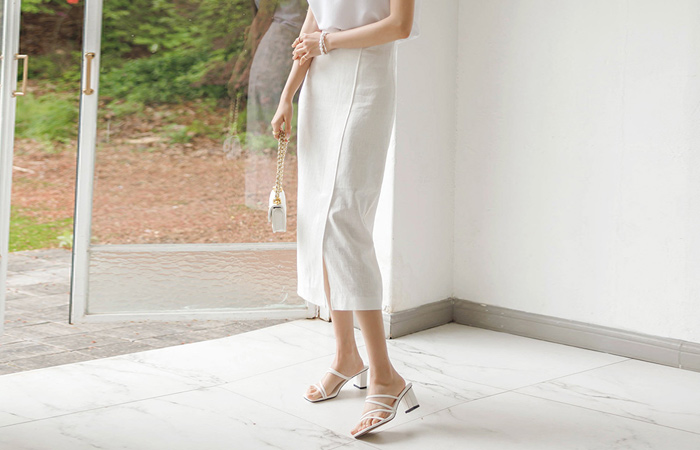 Color Pop Linen H-line Slit Skirt