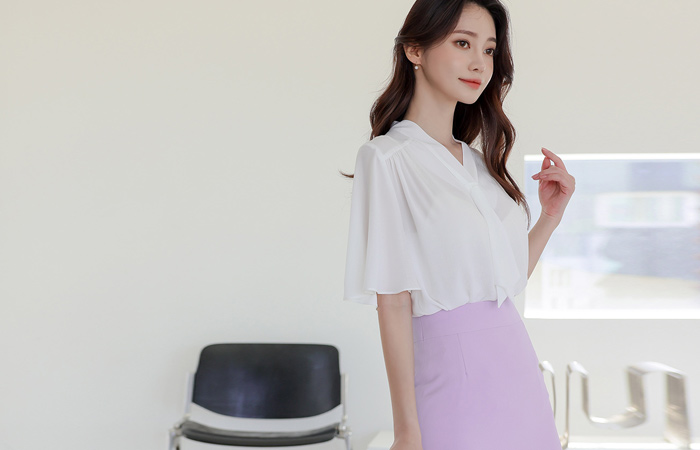 Mini Tie Wing Sleeves Blouse