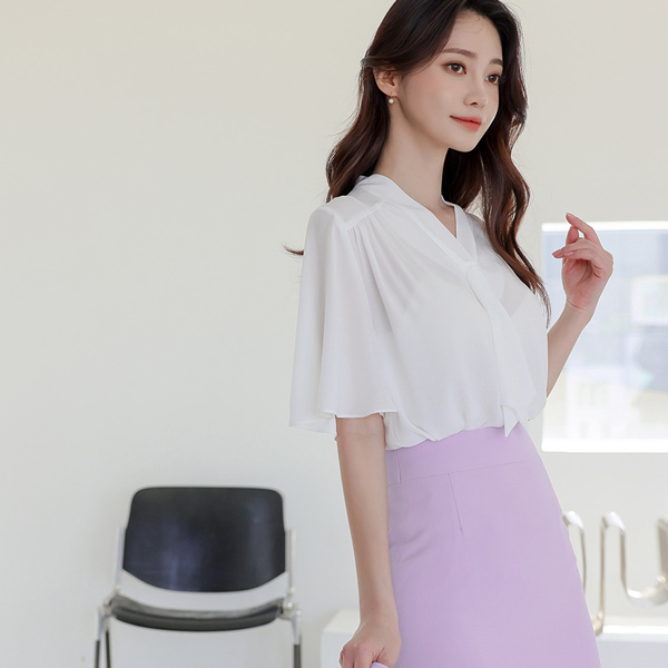 Mini Tie Wing Sleeves Blouse
