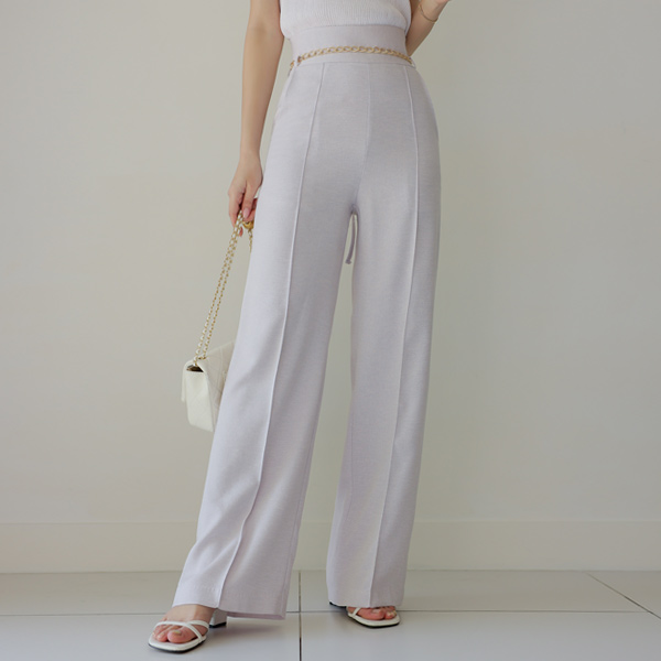 Cooling Tweed Chain Belt Wide Slacks