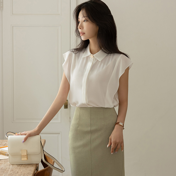 엘로이 Tower Button Ruffle Sleeves Blouse