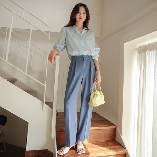 High-Waist Span Wide Pintuck Slacks