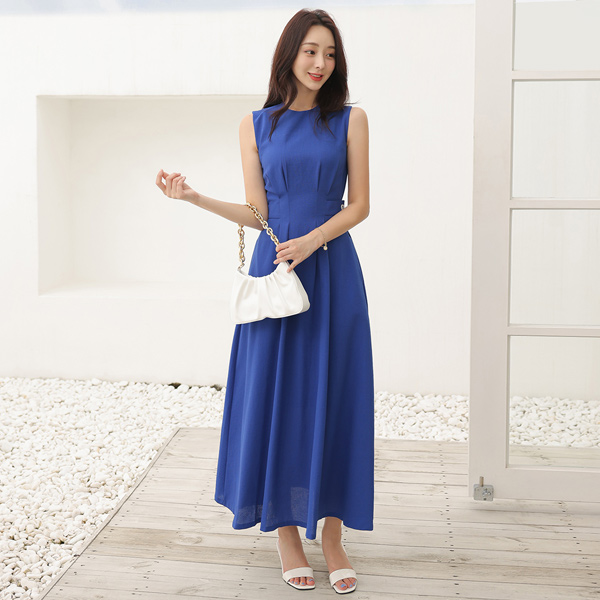 Cruise-Line Maxi Pintuck Flared Dress