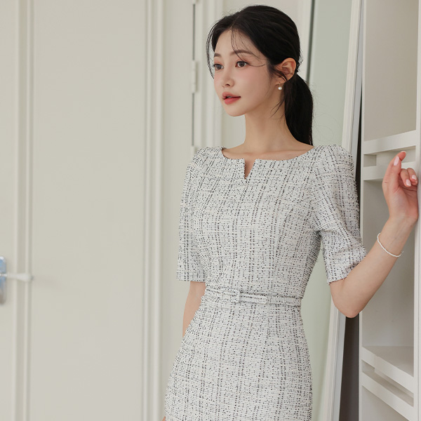 C&C Bouclé Tweed Span Dress