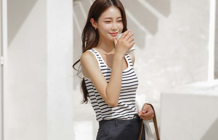 Daily Waffle Stripe Sleeveless shirts T-shirt