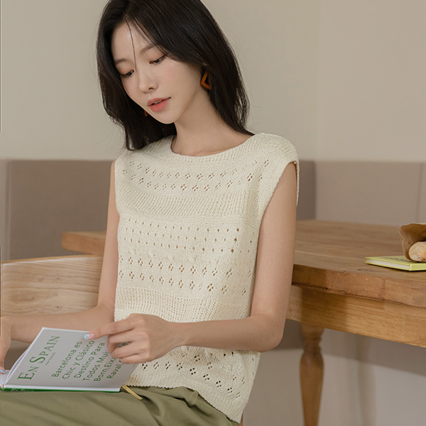 Natural Punching Knit Sleeveless shirts