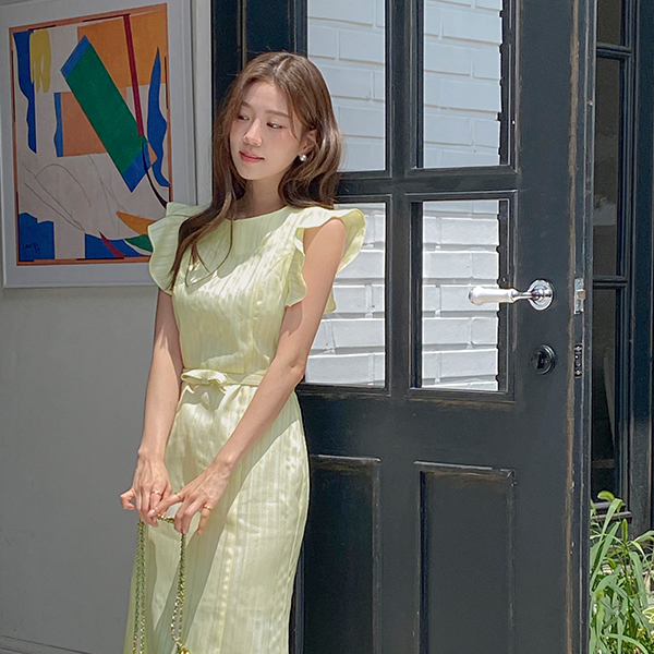 Angel Romantic Ruffle Sleeves Belt Dress