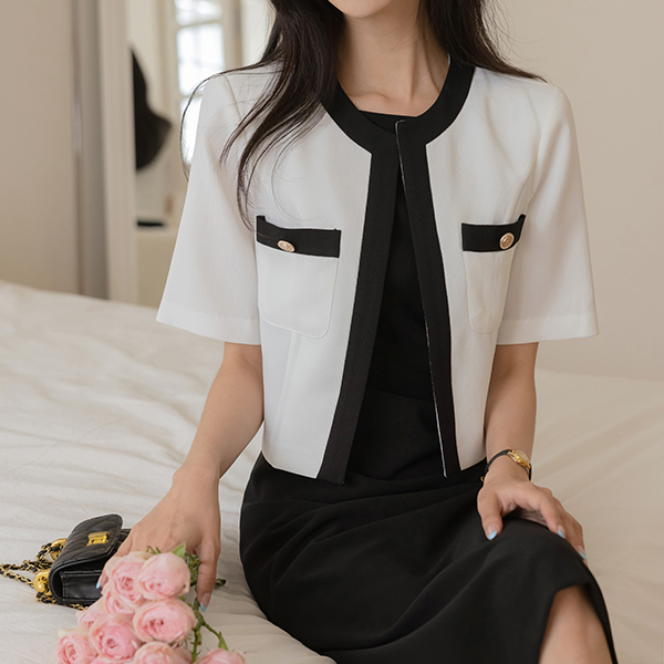 Color Combination Short-sleeve Short Jacket