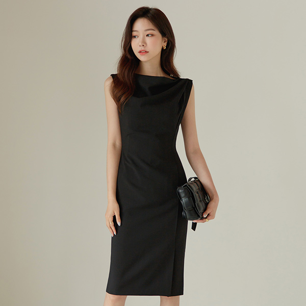 Lady Cowl Neck Center Front Vent H-line Dress