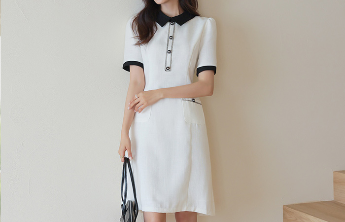 Color Combination Collar Point Classic Mood Dress