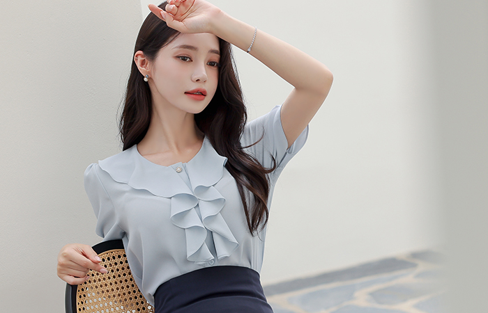 Frill V-neck Pearl Blouse