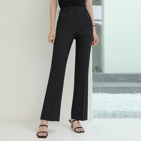 Wrinkle Free Two button High-Waist Semi- Boot-Cut Slacks