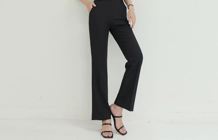 Wrinkle Free Two button High-Waist Semi- Boot-Cut Slacks