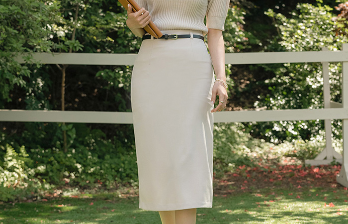 Slit Slim Fit Tension Skirt (BeltSET)