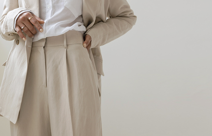 모먼트 Linen Modern Set-up wide fit Slacks