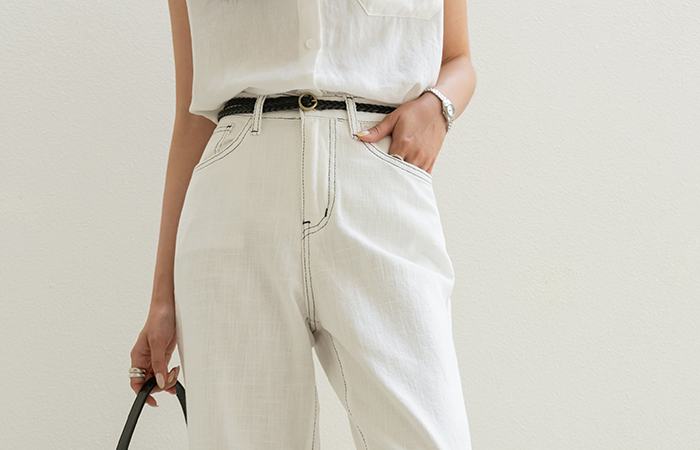 Stitch Line Point Linen quality Wide Pants
