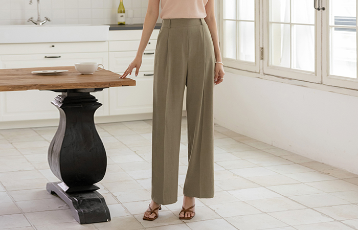 Pintuck Wide Summer Linen Back Banding Slacks