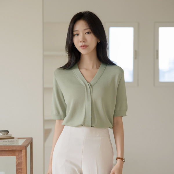 Modern VNeck Hidden Button Summer Cardigan