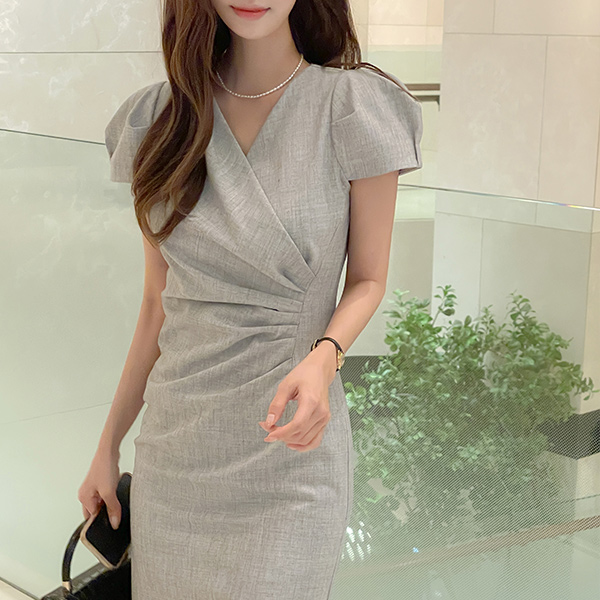 Slim Line Wrap Shirring Dress