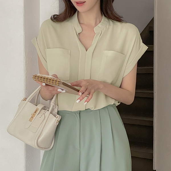 Double Pocket Soft loose fit Cap-Sleeves Blouse