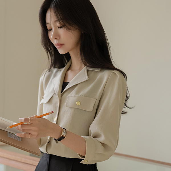 Gold Button Simple Jacket Blouse