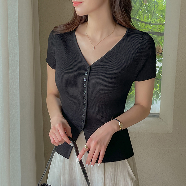 폴링 YNeck Button Cardigan