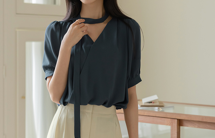 Soft Drape Wrap Style Tie Blouse