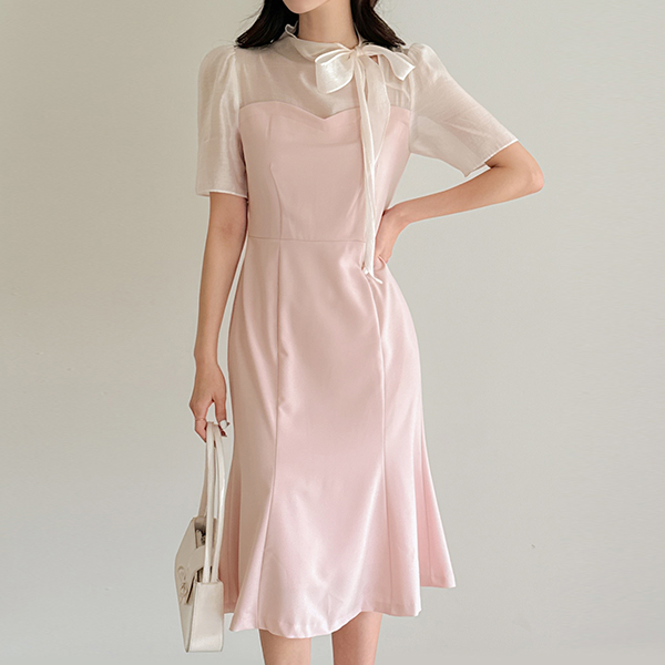 Lovely Chiffon Color Combination Ribbon Dress
