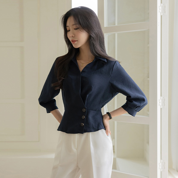 Official Three Button Capri Peplum Blouse