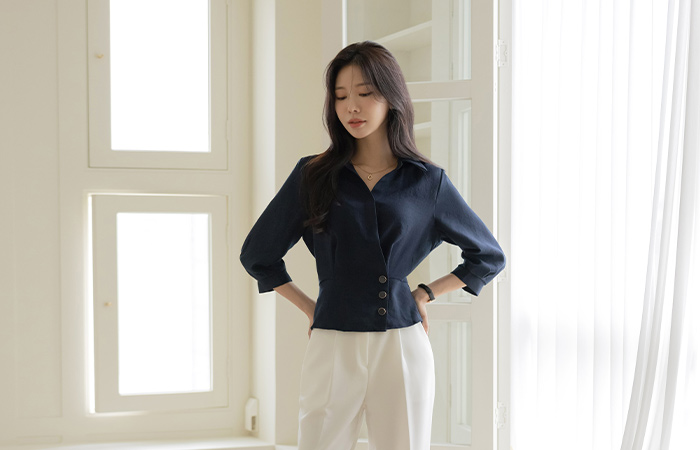 Official Three Button Capri Peplum Blouse