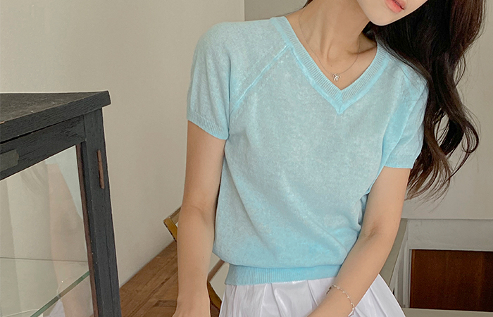 Marine Summer Color VNeck Linen Knit