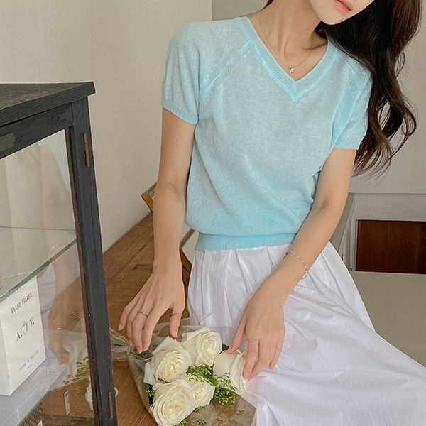 Marine Summer Color VNeck Linen Knit