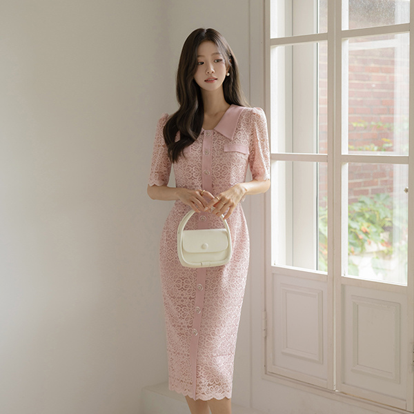 Color Combination Collar Two-piece Style Lace Dress