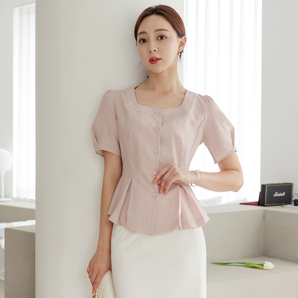 Square Neck Wrinkle Peplum Blouse