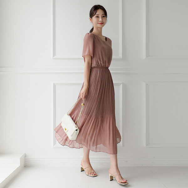 Graceful Chiffon Long Dress(short sleeves)
