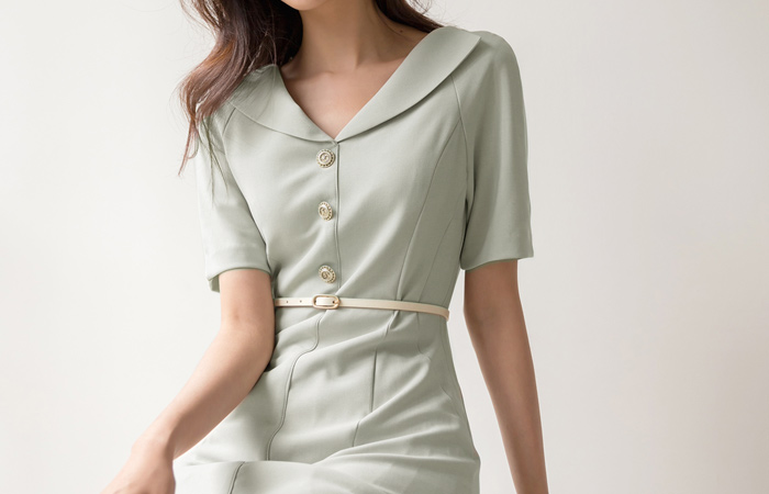 Modern Antique Button Natural Collar Dress