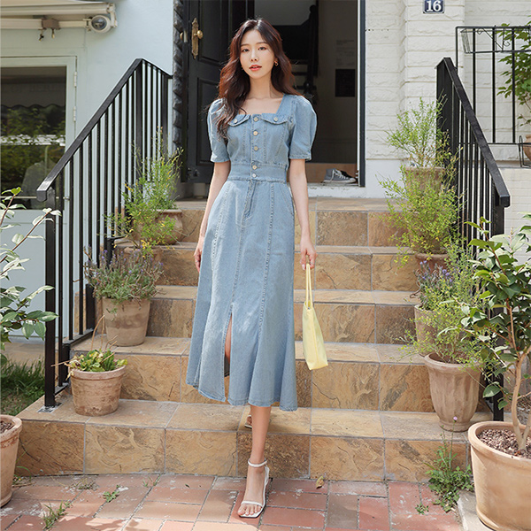 Clean Mermaid Pocket Back Banding Denim Dress