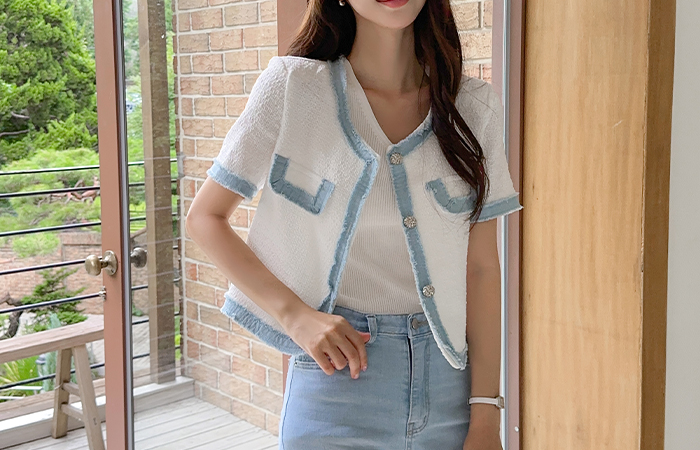 Denim Color Combination Lining Tweed Jacket