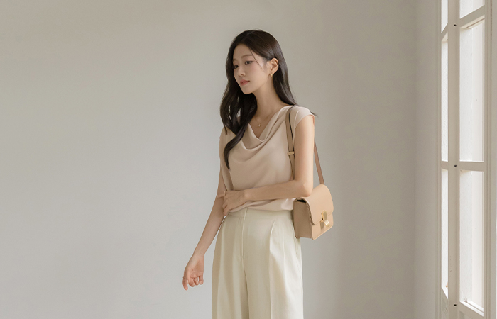 Soft Cowl Neck Cap-Sleeves Blouse
