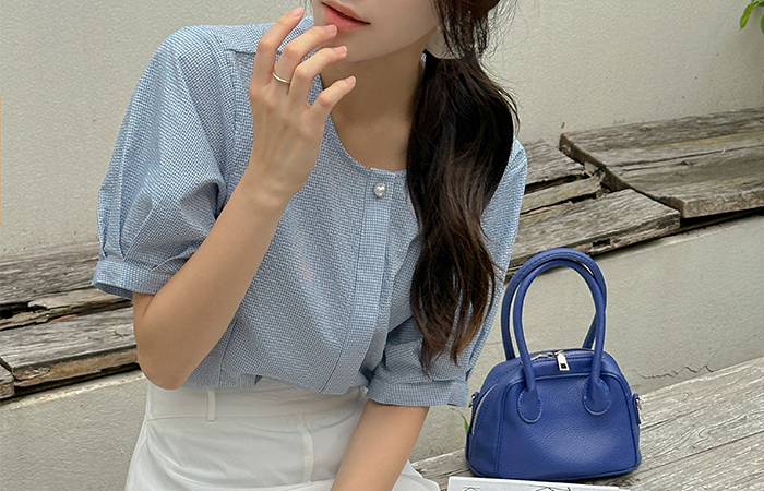 시어서커 Pearl Tower Button Summer Blouse