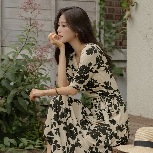 헬렌 Patterns Wrap Style Span Dress