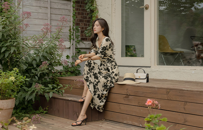 헬렌 Patterns Wrap Style Span Dress