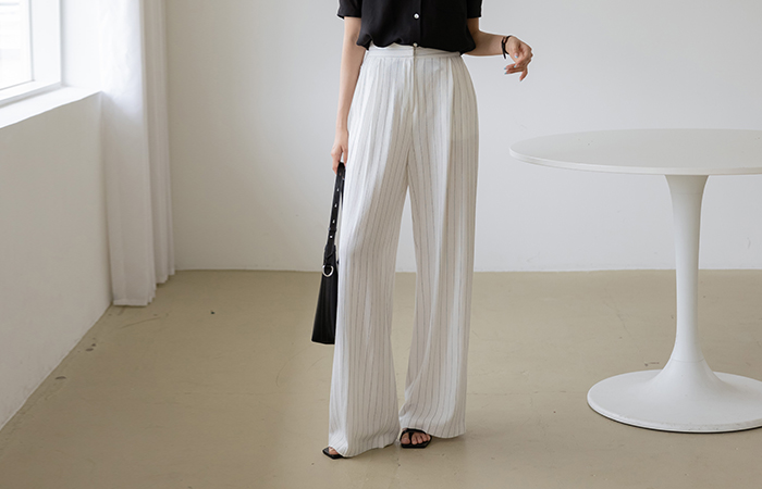 Summer Stripe Linen Wide Slacks