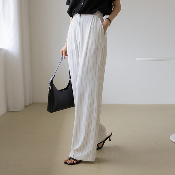 Summer Stripe Linen Wide Slacks