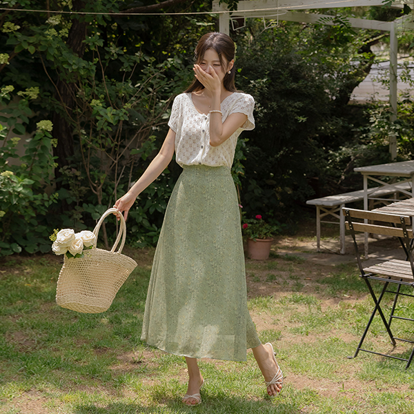 Soft Chiffon Flower Patterns A-line Skirt