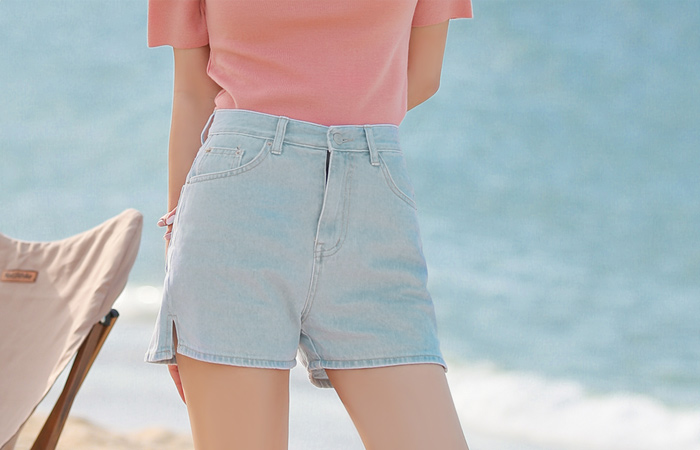 Mini Slit short length Denim Pants