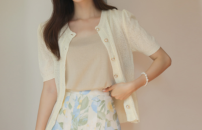 Lovely Pearl Buttons Puff Knit Cardigan