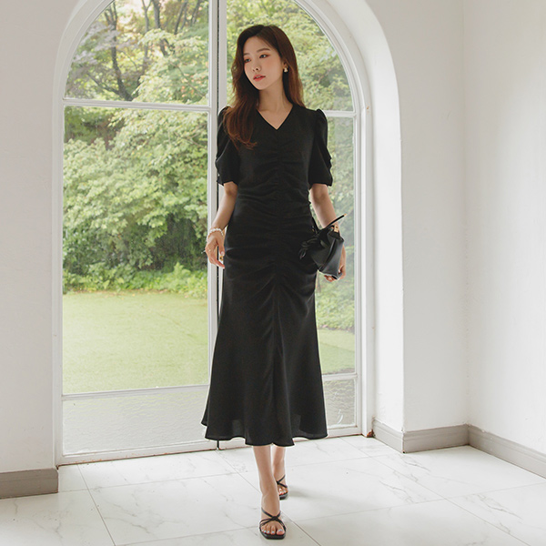 Romantic Shirring Mermaid Long Dress