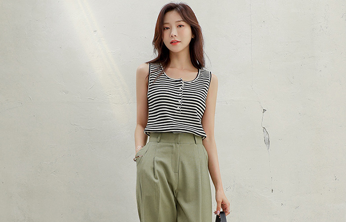 Stripe Patterns Point Corduroy Sleeveless shirts